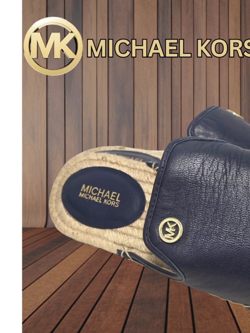 Michael Kors Emilia Slide Navy Leather Upper Size 7.5 NWT - Picture 4 of 6